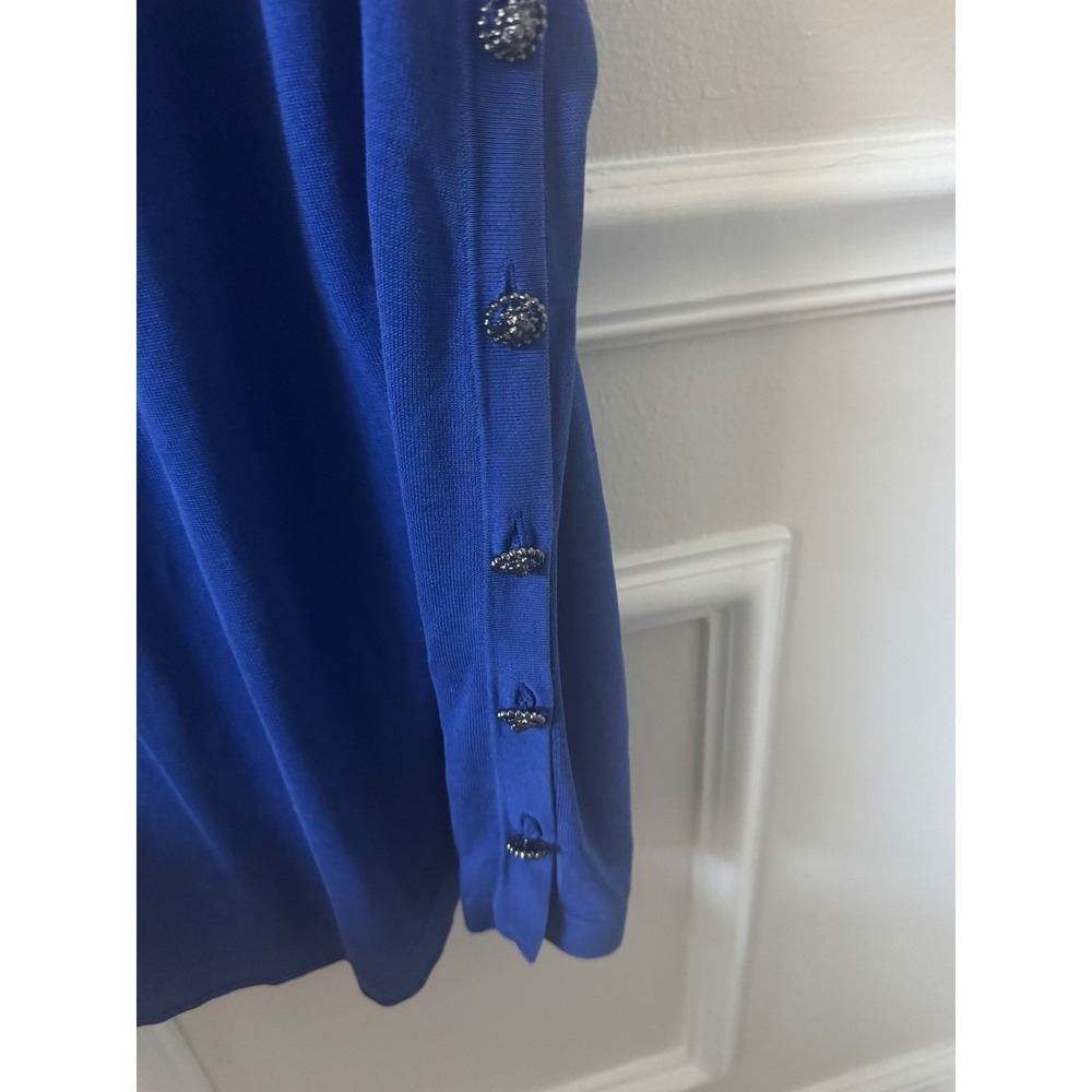 Chanel Vintage Blue Ribbed Knit CC Logo Lion Button Dress US 6/8 EU42 Luxury - Picture 15 of 16